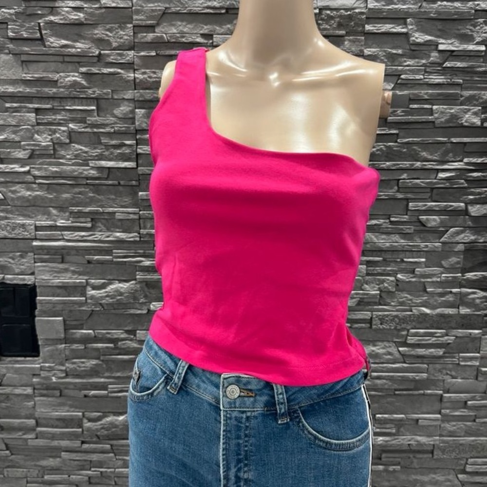 Zara Hot Pink One-Shoulder Tank Top